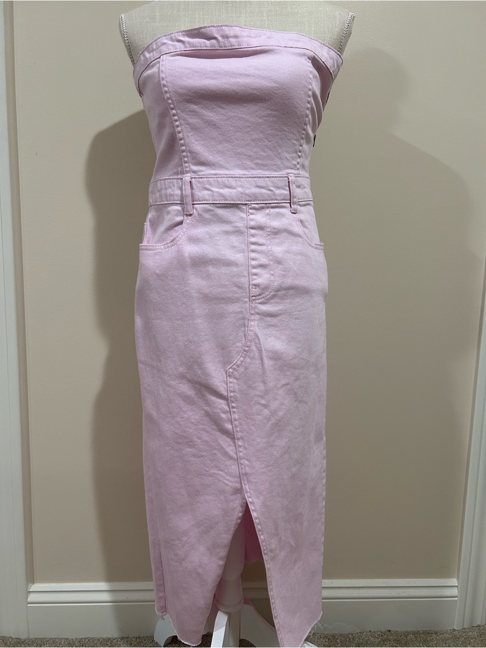 Gianni Bini Strapless Light Pink Denim Midi Dress